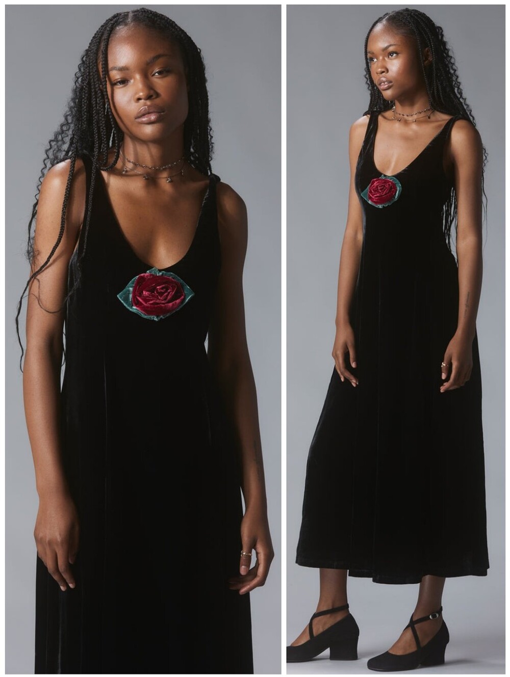 UNIF Velvet Rose Black Red Low Back Midi Rhianne Dress, XL